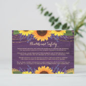 Rustieke Paarse Zonnebloemen Huwelijk Gezondheid e Informatiekaartje (Staand voorkant)