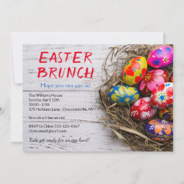 Rustieke Paasbrunch Geschilderde Eieren | Feestdag Kaart
