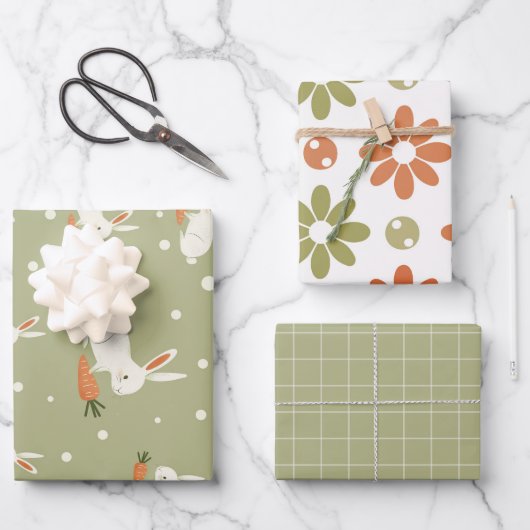 Rustieke Paashaas Warme Lente set van 3 Inpakpapier Vel (Voorkant)