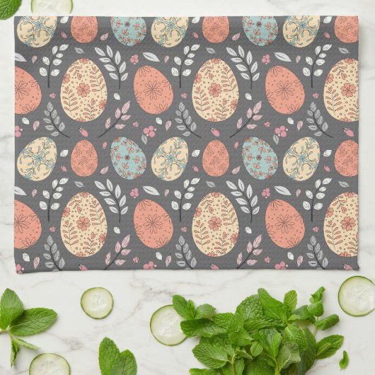 Rustieke Paaskeuken Handdoek – Donker Pastel Ei (Gevouwen)