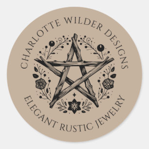 Rustieke Pagan Wiccan Rustic Kraft Sieraden Design Ronde Sticker