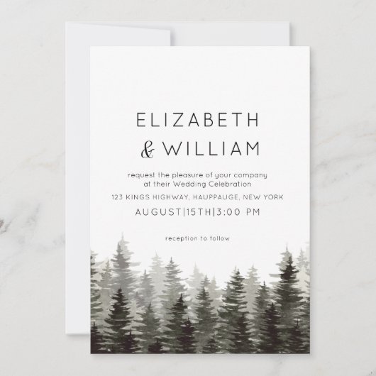 Rustieke Paine Bomen Bruiloft Kaart (Voorkant)