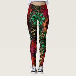 Rustieke Paisley Floral Boho Paint Splash Print Leggings