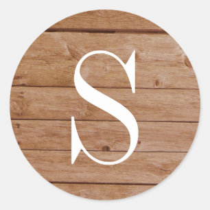 Rustieke Pallet Houten Textuur Monogram Ronde Sticker