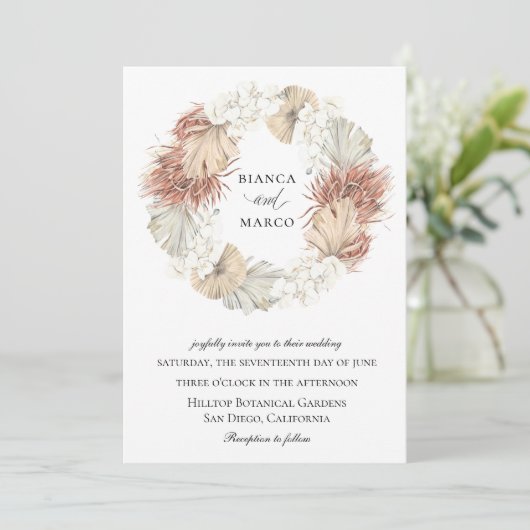 Rustieke Palm Krans bruiloft Kaart (Staand voorkant)