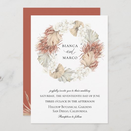 Rustieke Palm Krans bruiloft Kaart (Voorkant / Achterkant)