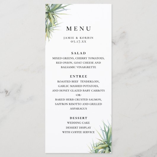 Rustieke Palm Leaf Beach Bruiloft Menu (Voorkant)