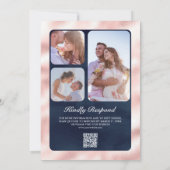 Rustieke Palm Stof Roze Rozen Marine QR Code Trouw Kaart (Achterkant)