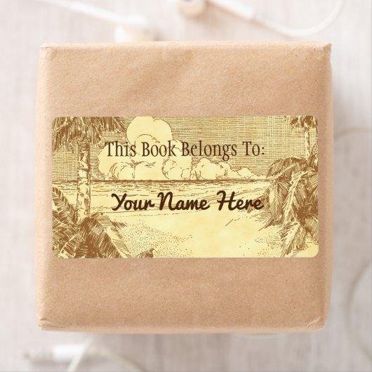 Rustieke  palmboom bewerkbare boekenplaat etiket (Insitu)