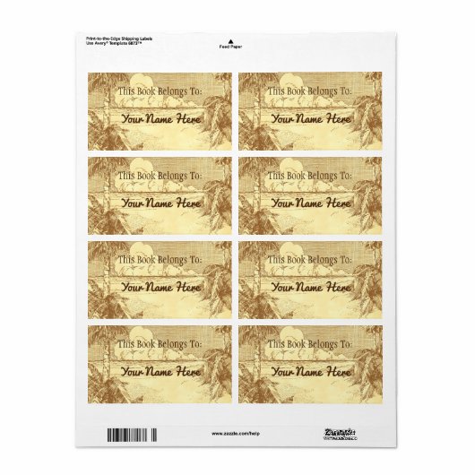 Rustieke  palmboom bewerkbare boekenplaat etiket (Full Sheet)