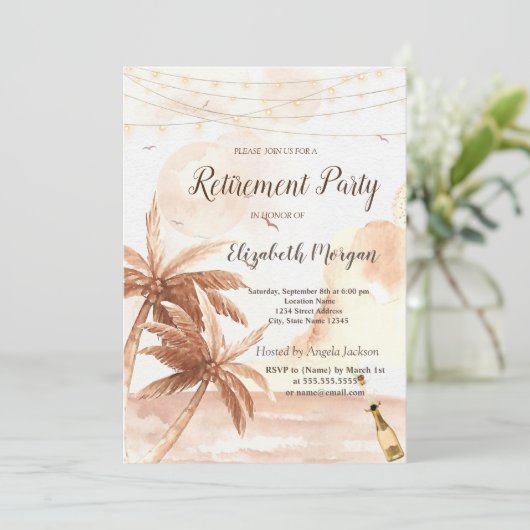 Rustieke palmen, ballonnen, wijn Pensioenfeest Kaart (Staand voorkant)