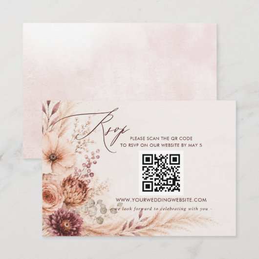 Rustieke pampas bloem herfst bruiloft QR CODE RSVP Kaartje (Voorkant / Achterkant)