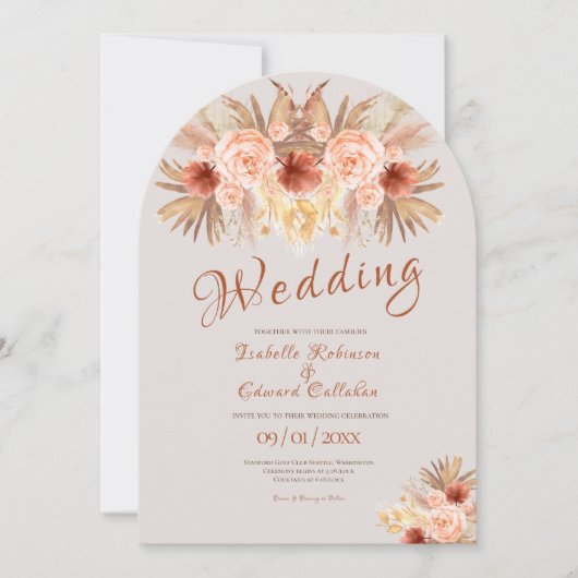 Rustieke Pampas Gras Boheemse Rozen & Koper Kaart (Voorkant)