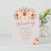 Rustieke Pampas Gras Boheemse Rozen & Koper Kaart (Staand voorkant)