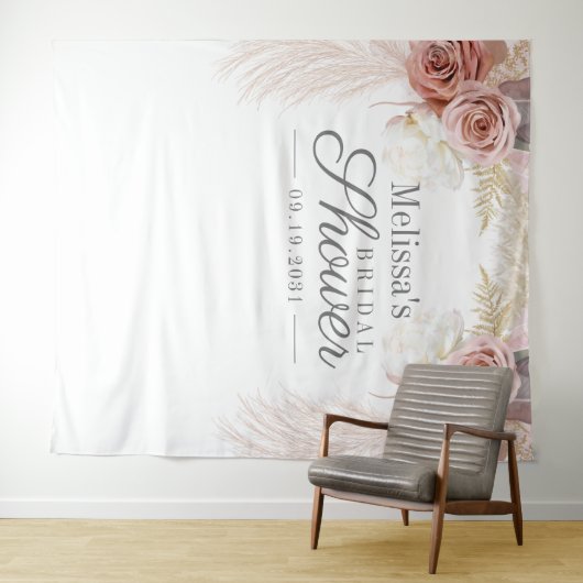 Rustieke Pampas Gras Taupe Bruidsdouche Wandkleed (In Situ (horizontaal))