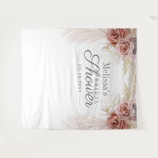 Rustieke Pampas Gras Taupe Bruidsdouche Wandkleed (Voorkant (horizontaal))