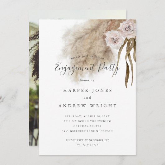 Rustieke Pampas gras verlovingsfeest Kaart (Voorkant / Achterkant)