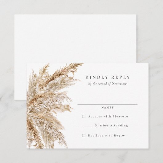 Rustieke Pampas Grass Bruiloft RSVP Antwoord (Voorkant / Achterkant)