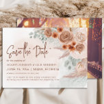 Rustieke Pampas Grass Terracotta Bruiloft Save The Date<br><div class="desc">Rustieke, bohemien-stijl pampas gras bruiloft Save the Date kaart met terracotta en verbrande sinaasappels bloemen en grassen. Gepersonaliseerd met uw informatie op de voorkant en uw foto op de achterkant. Neem contact met mij op voor hulp bij uw aanpassingen of om extra matching of coördinatie van Zazzle producten aan te...</div>