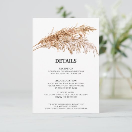 Rustieke Pampas Grass Wedding Enclosure Kaart (Staand voorkant)