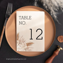Rustieke Pampas Moderne Trouwtafel Nummer Kaart