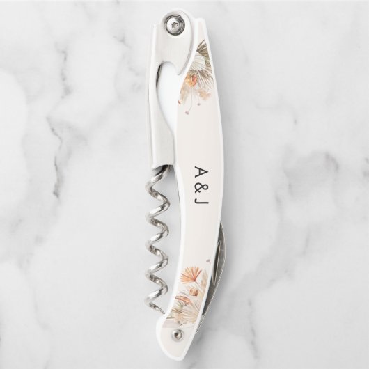 Rustieke pampasgras bloemige trouwdag kurkentrekker (Voorkant)