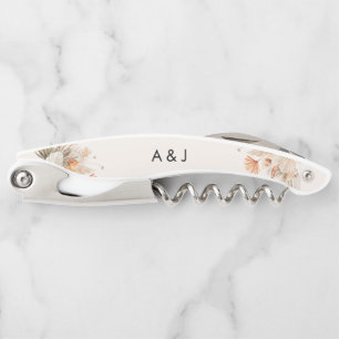 Rustieke pampasgras bloemige trouwdag kurkentrekker