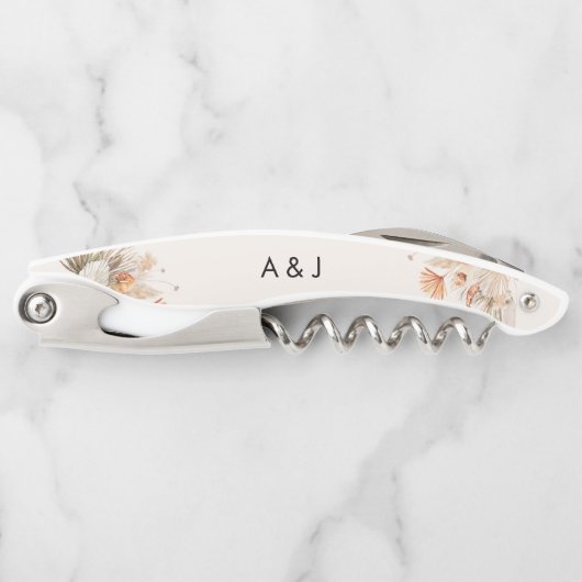 Rustieke pampasgras bloemige trouwdag kurkentrekker (Voorkant)