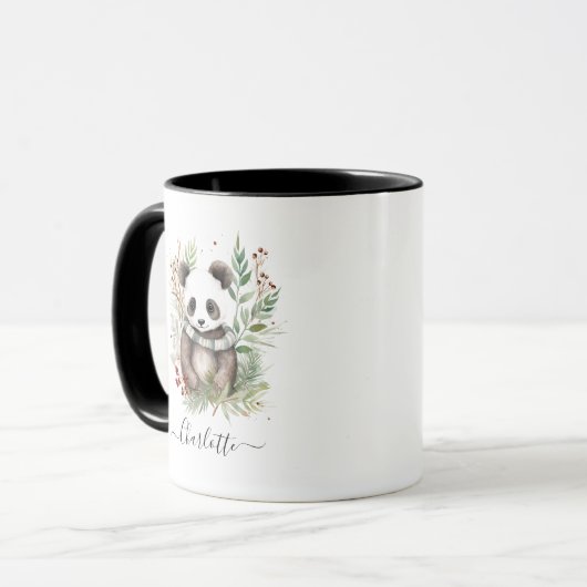 Rustieke Panda baby Kerstmis botanicals Mok (Voorkant links)