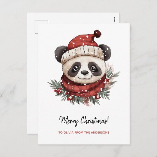 Rustieke Panda Santa Vrolijk Kerstfeest Feestdagenkaart (Voorkant / Achterkant)