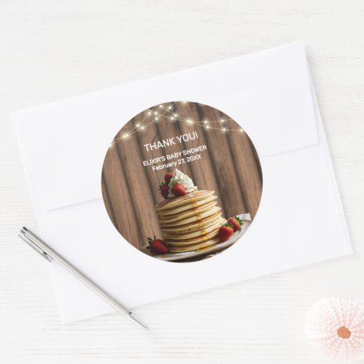 Rustieke Pannenkoeken Baby & Brunch Baby shower Ronde Sticker (Envelop)