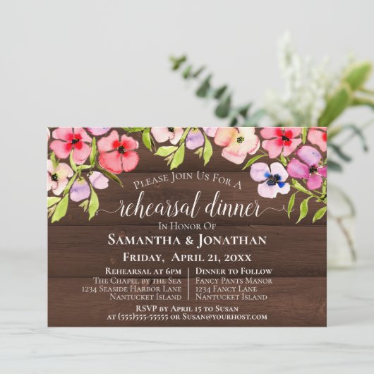 Rustieke Pansies op Hout Huwelijksrepetitie & Dine Kaart (Staand voorkant)