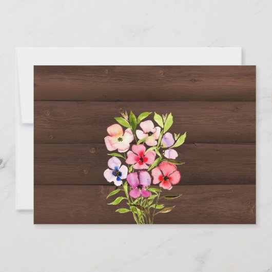 Rustieke Pansies op Hout Huwelijksrepetitie & Dine Kaart (Achterkant)