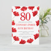 Rustieke papaver 80e verjaardag Wildflower Red Flo Kaart (Staand voorkant)