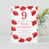 Rustieke papaver 9e verjaardag Wildflower Red Flor Kaart (Staand voorkant)