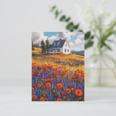 Rustieke papaver en lupine bloemenveld briefkaart (Staand voorkant)
