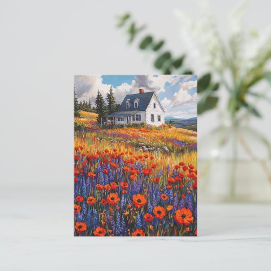 Rustieke papaver en lupine bloemenveld briefkaart (Staand voorkant)