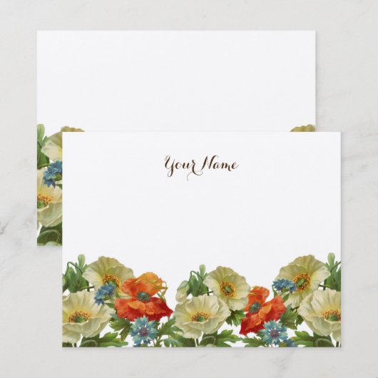 Rustieke papavers en korenbloemen bewerkbaar notitiekaartje (Voorkant / Achterkant)