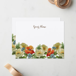 Rustieke papavers en korenbloemen bewerkbaar notitiekaartje
