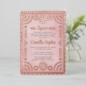 Rustieke Papel Picado Roze Rose Goud Quinceañera Folie Uitnodiging (Staand Voorkant)