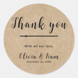 Rustieke papieren bruiloft Dank u Ronde Sticker