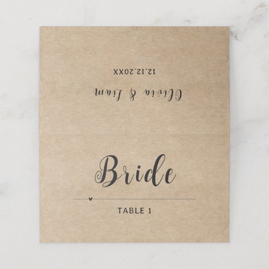 rustieke papieren bruiloft plaatskaartje (Buitenkant ongevouwen)