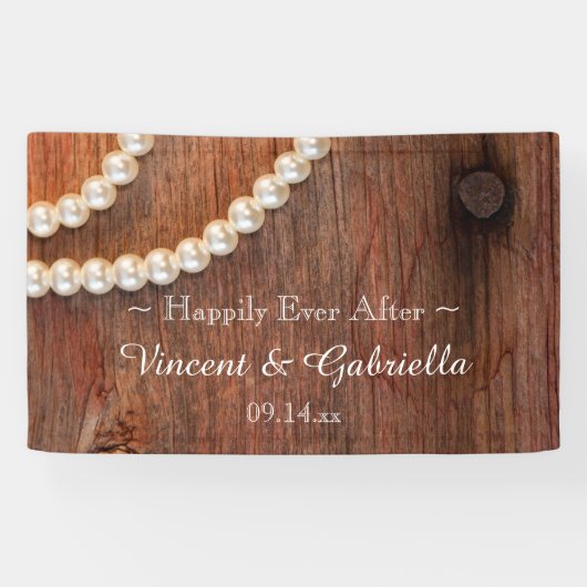 Rustieke parels en schuur hout landelijke bruiloft spandoek (Horizontaal)