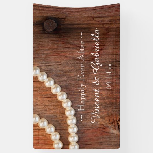 Rustieke parels en schuur hout landelijke bruiloft spandoek (Verticaal)