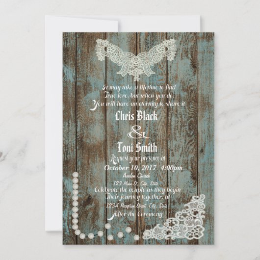 Rustieke Parels & Kant bruiloft Uitnodigen Kaart (Voorkant)