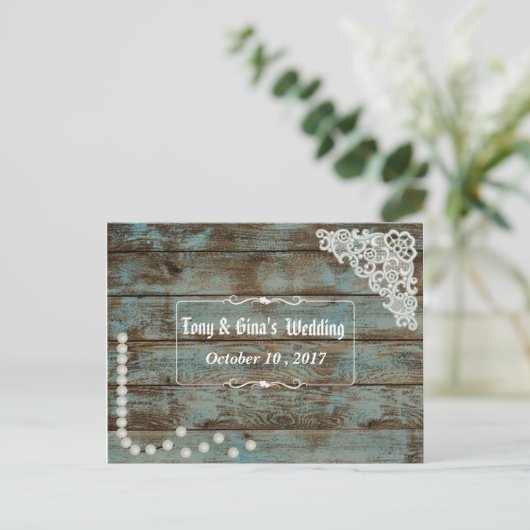 Rustieke Parels & Lace Wedding RSVP Uitnodiging Briefkaart (Staand voorkant)