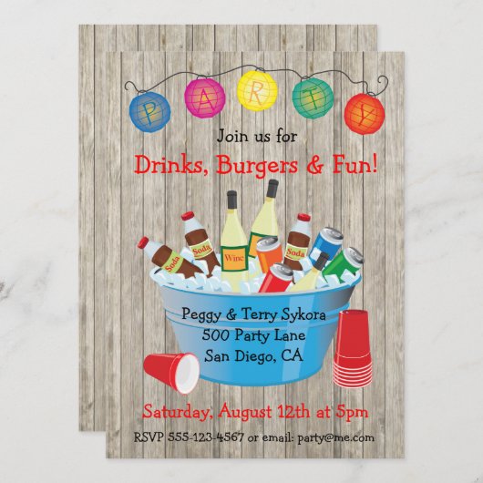 Rustieke partij Drink uitnodigingen (Voorkant / Achterkant)