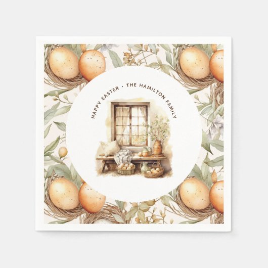 Rustieke Pasen Beige Gepersonaliseerde familienaam Servet (Voorkant)