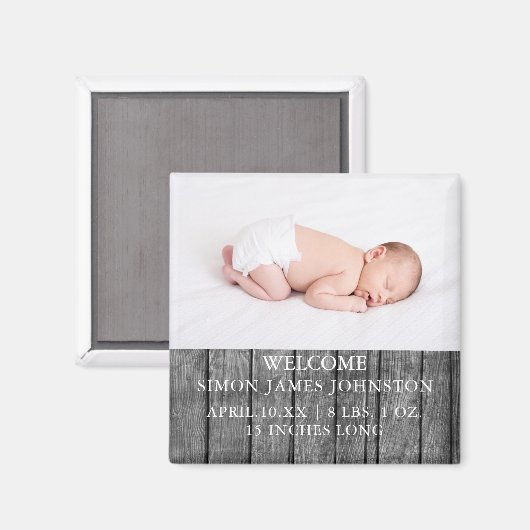 Rustieke pasgeboren aankondiging magneet (Voorkant / Achterkant)