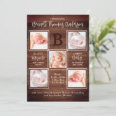 Rustieke pasgeboren Baby Gepersonaliseerd 5 Foto G Aankondiging (Staand voorkant)